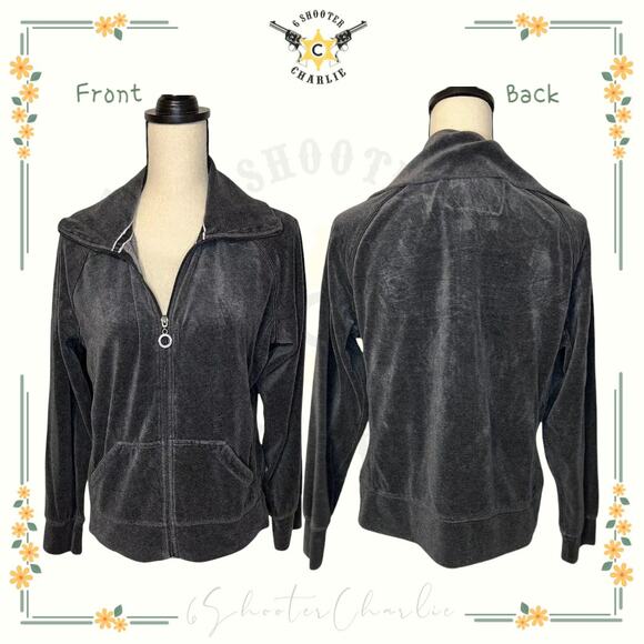 EVERLAST Womens Full Zip Sweatshirt Gray Crushed Velvet Spread Collar Size Large - Picture 1 of 6